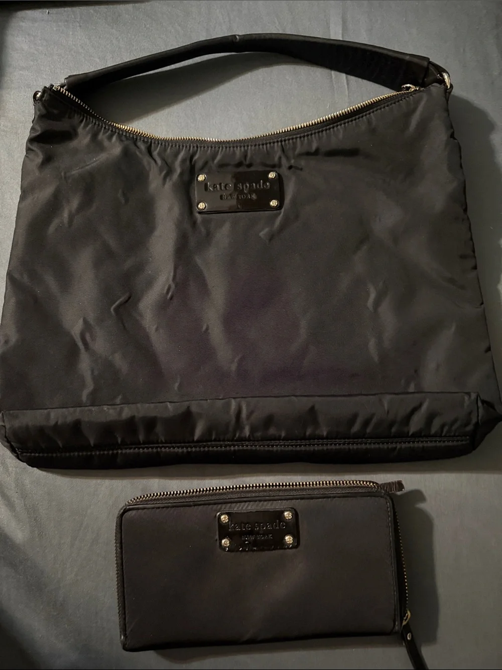 kate spade Black Nylon Shoulder Bag with Zip Wallet Set